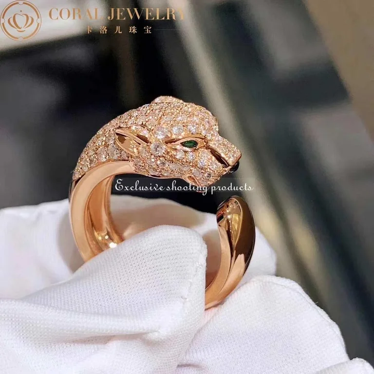 Cartier Panthère De N4742200 Cartier Ring Rose Gold Diamonds Emeralds Onyx 10