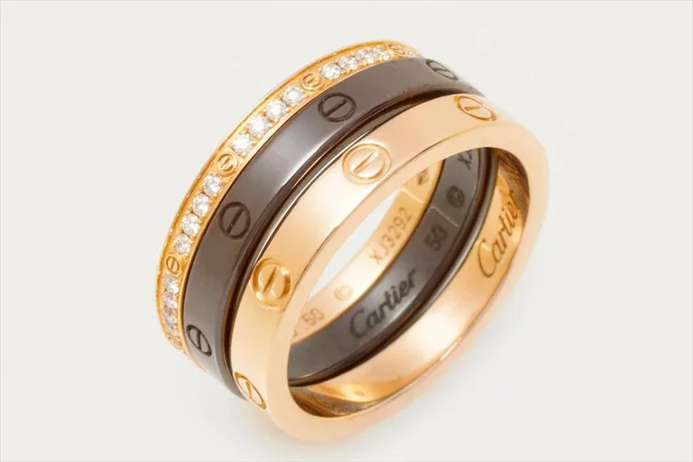 Cartier Love Ring B4097900 Three Rings Yellow Gold Brown Ceramic Diamond 6