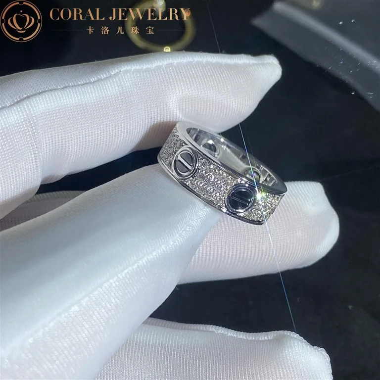 Cartier Love Ring B4207600 Diamond-paved Ceramic White Gold 7