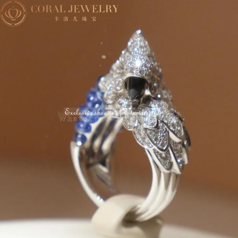 Cartier H4312000 Les Oiseaux Libérés Ring White Gold Grey Mother-of-pearl Emeralds Sapphire diamonds 3