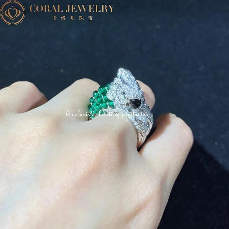 Cartier Les Oiseaux Libérés H4312148 Ring White Gold Grey Mother-of-pearl Emeralds diamonds 7