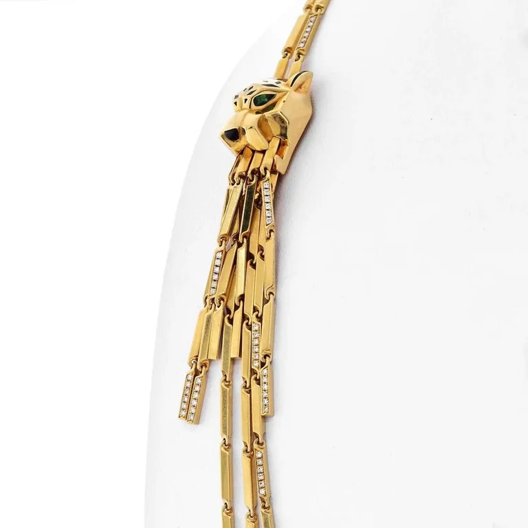 Cartier Panthère de Cartier Necklace Yellow Gold Diamond Emerald Onyx and Black Enamel Long Necklace13