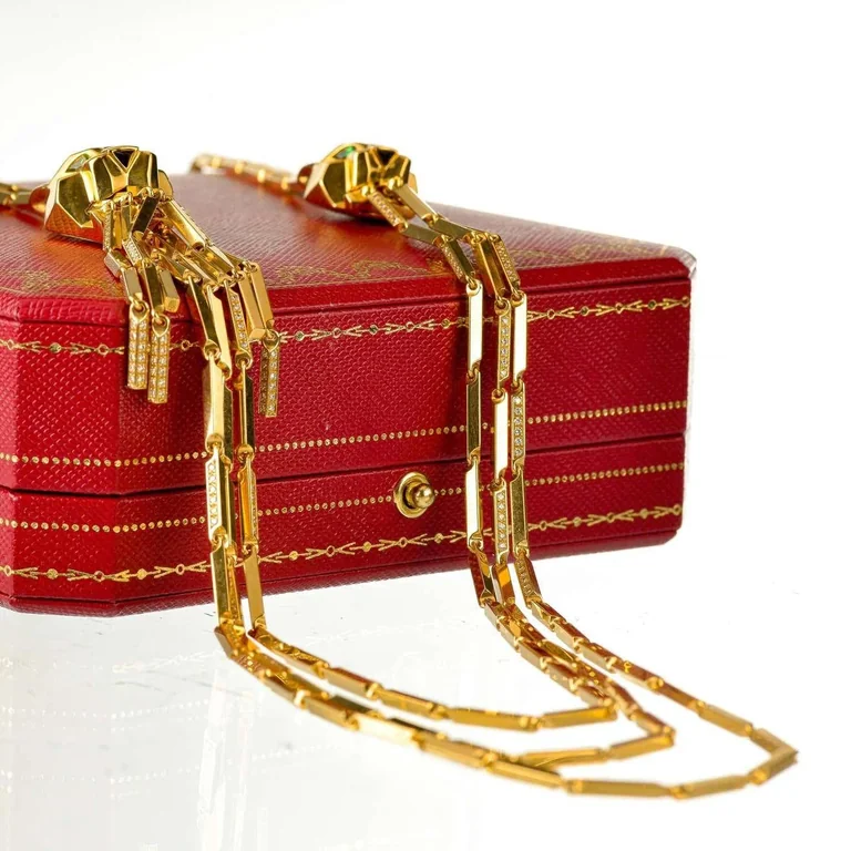 Cartier Panthère de Cartier Necklace Yellow Gold Diamond Emerald Onyx and Black Enamel Long Necklace11