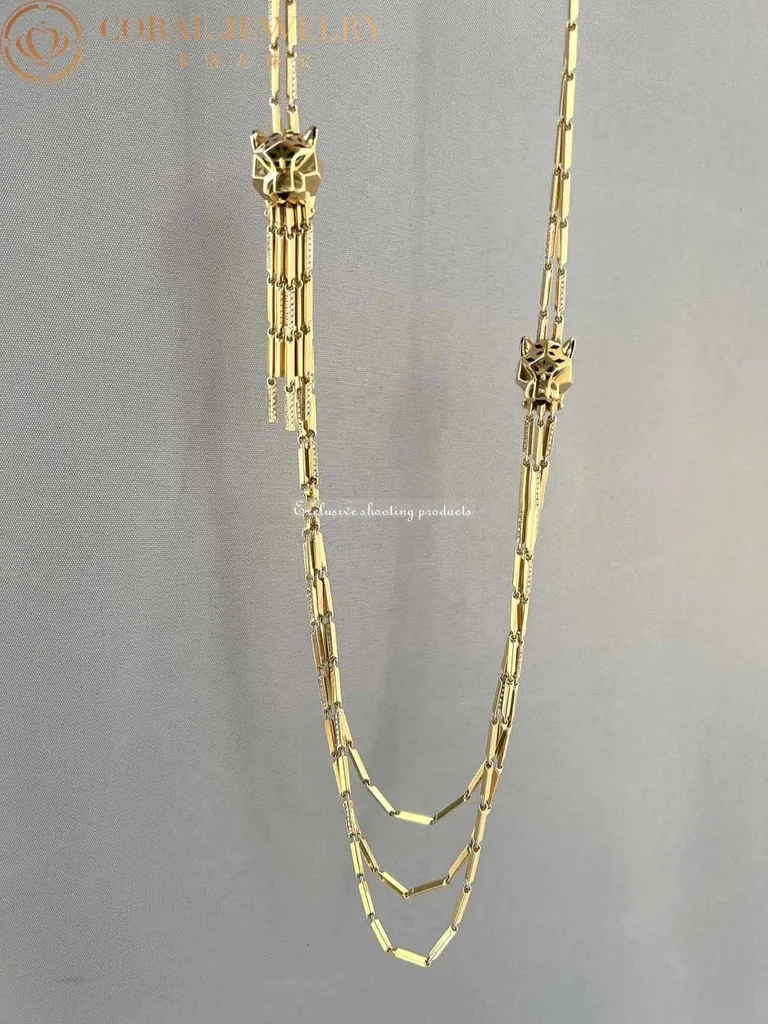 Cartier Panthère de Cartier Necklace Yellow Gold Diamond Emerald Onyx and Black Enamel Long Necklace8