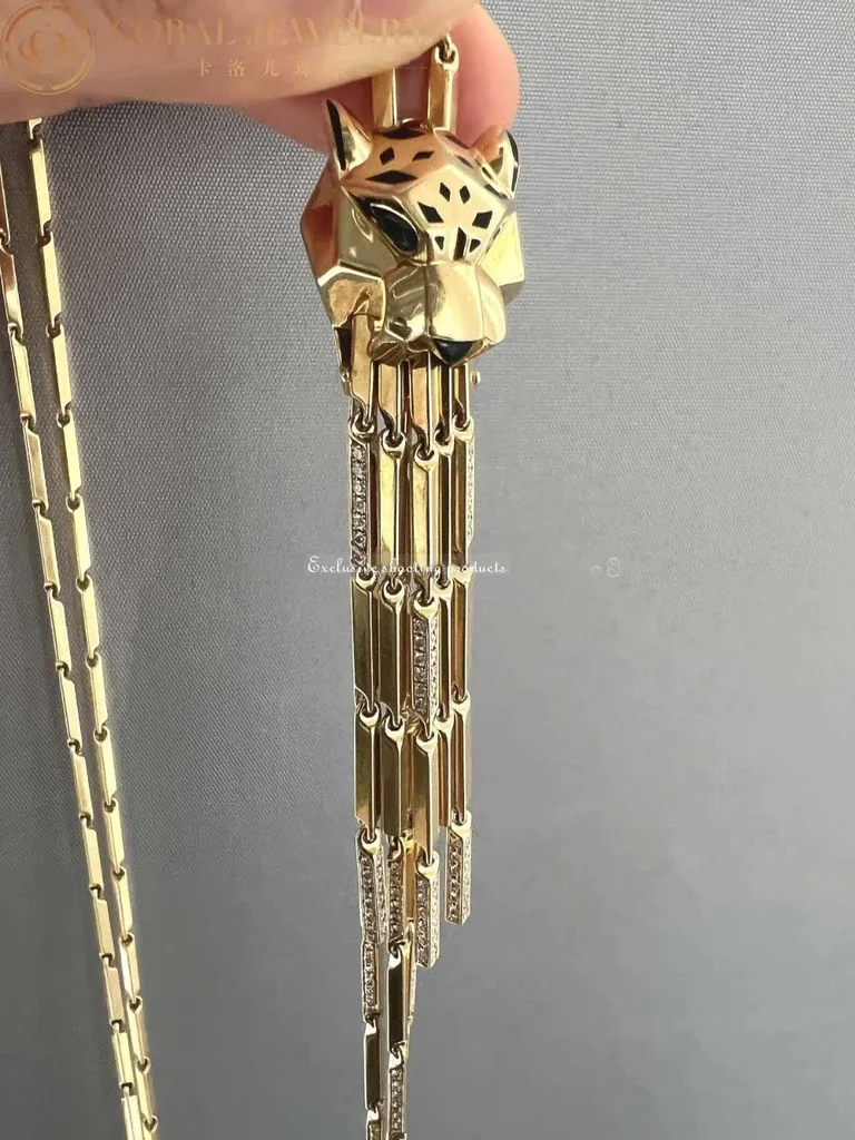 Cartier Panthère de Cartier Necklace Yellow Gold Diamond Emerald Onyx and Black Enamel Long Necklace7