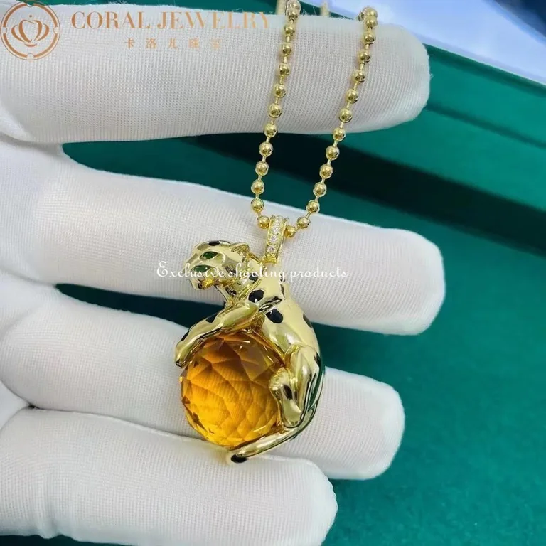 Cartier Panthère De N7424120 Cartier Necklace Yellow Gold Citrine Bead Tsavorite and 5 Diamonds 5