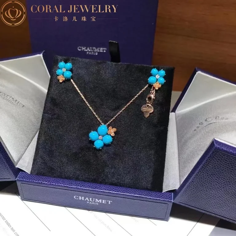 Chaumet 083148 Hortensia Aube Rosee Pink Gold Diamond Turquoise Earrings 5