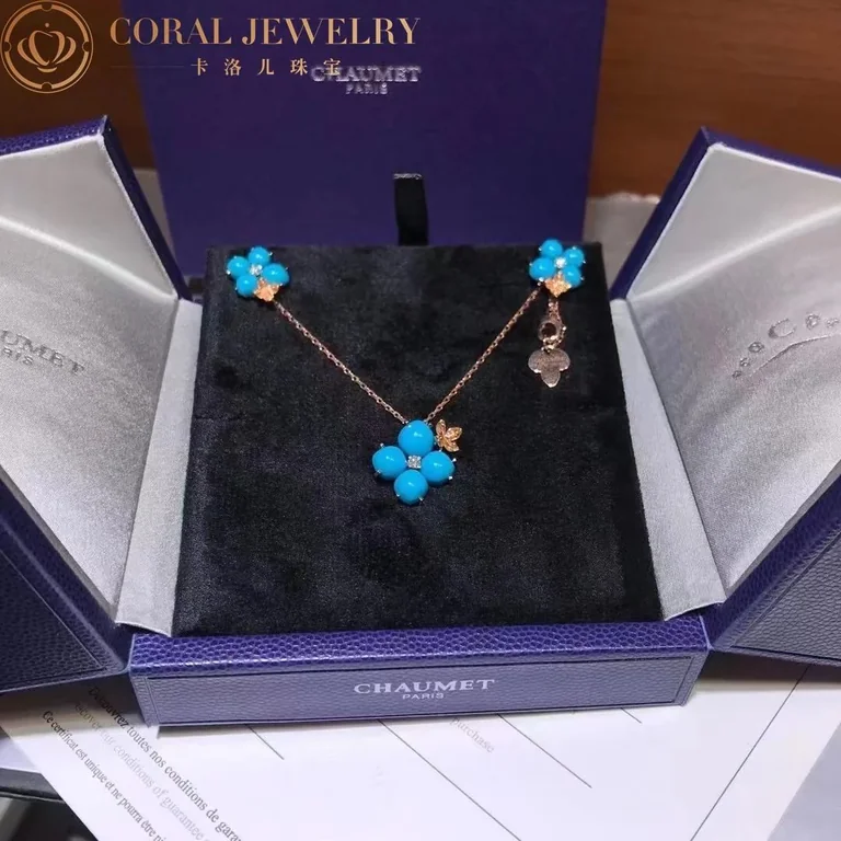 Chaumet 083148 Hortensia Aube Rosee Pink Gold Diamond Turquoise Earrings 4