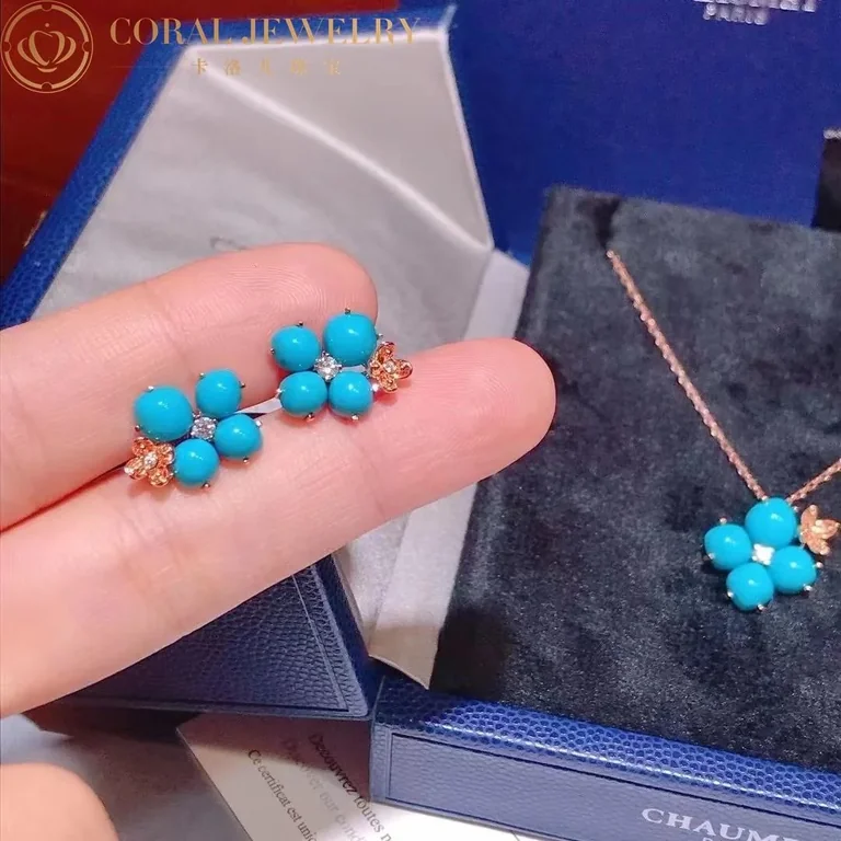 Chaumet 083148 Hortensia Aube Rosee Pink Gold Diamond Turquoise Earrings 3