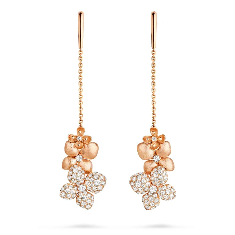 Chaumet 083139 Hortensia Astres d?or brushed rose gold and diamond drop earrings 2