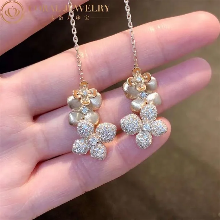 Chaumet 083139 Hortensia Astres d?or brushed rose gold and diamond drop earrings 4