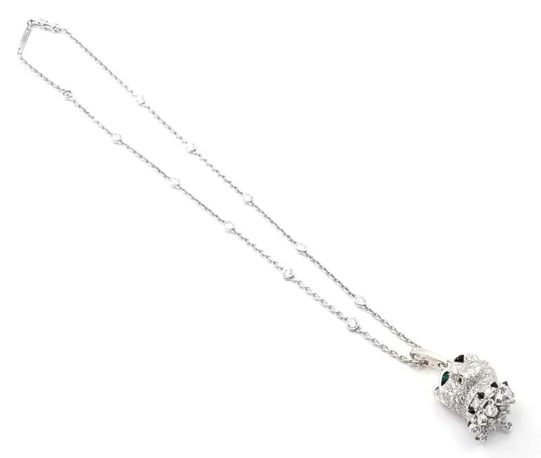 Cartier Panthère De Cartier Necklace Diamond Emerald Onyx White Gold Pendant Necklace 7