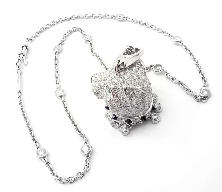 Cartier Panthère De Cartier Necklace Diamond Emerald Onyx White Gold Pendant Necklace 6