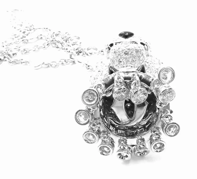 Cartier Panthère De Cartier Necklace Diamond Emerald Onyx White Gold Pendant Necklace 4