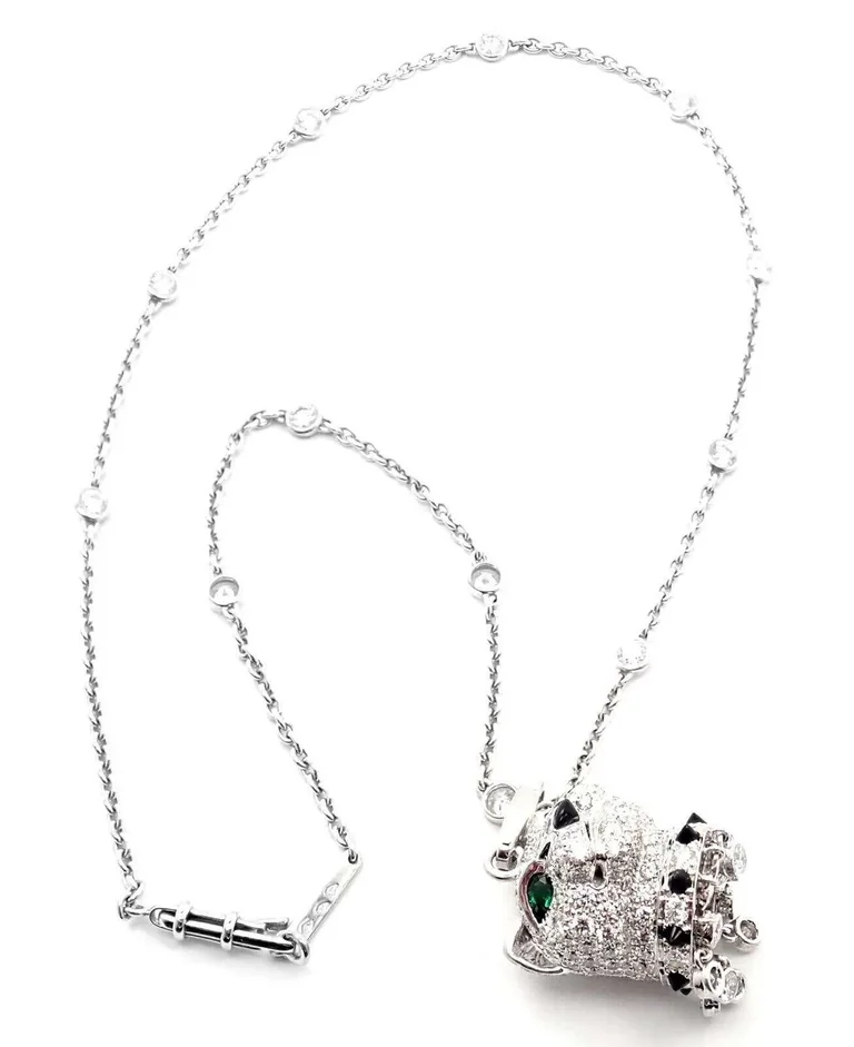 Cartier Panthère De Cartier Necklace Diamond Emerald Onyx White Gold Pendant Necklace 2