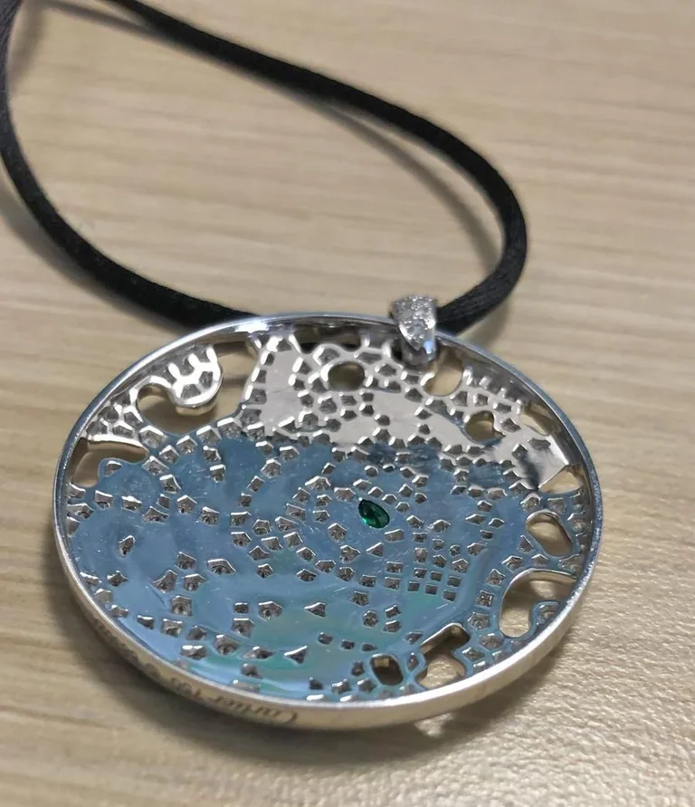 Cartier N3014410 Panthère De Cartier Necklace Diamond and Enamel Panther Openwork Disc Pendant on Black Cord Necklace 7
