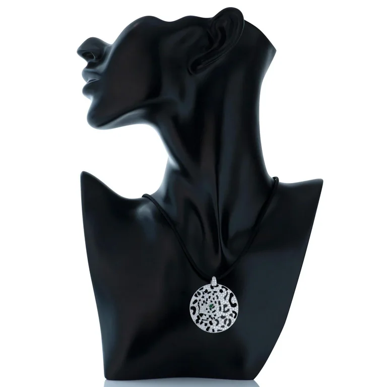 Cartier N3014410 Panthère De Cartier Necklace Diamond and Enamel Panther Openwork Disc Pendant on Black Cord Necklace 4