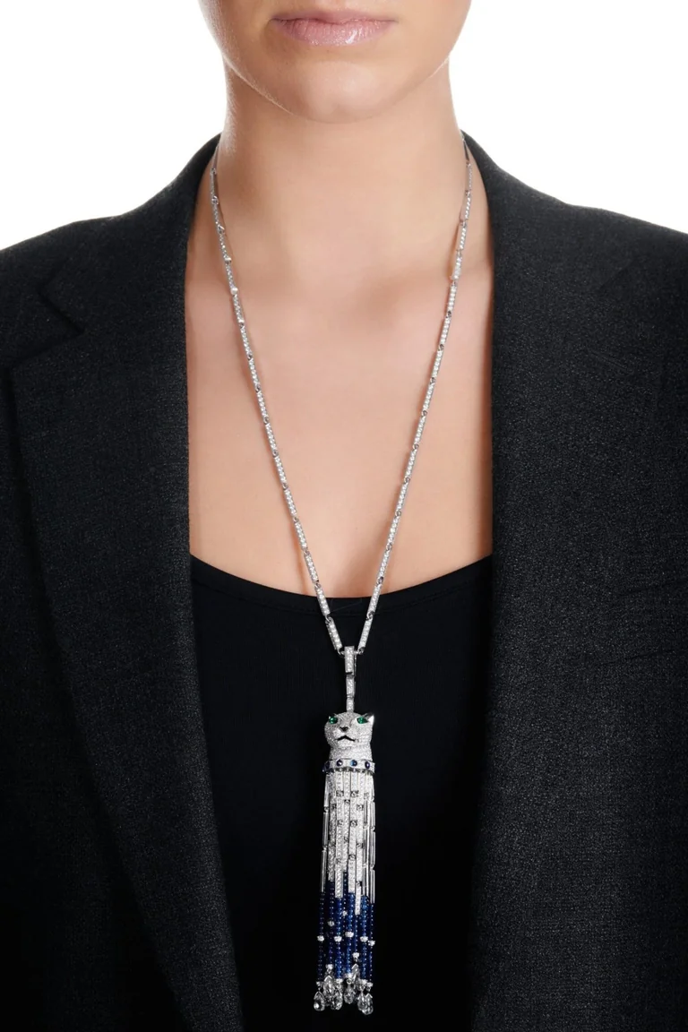 Cartier Panthère de Cartier Necklace White Gold Set with Sapphire Beads Emeralds Diamonds 3