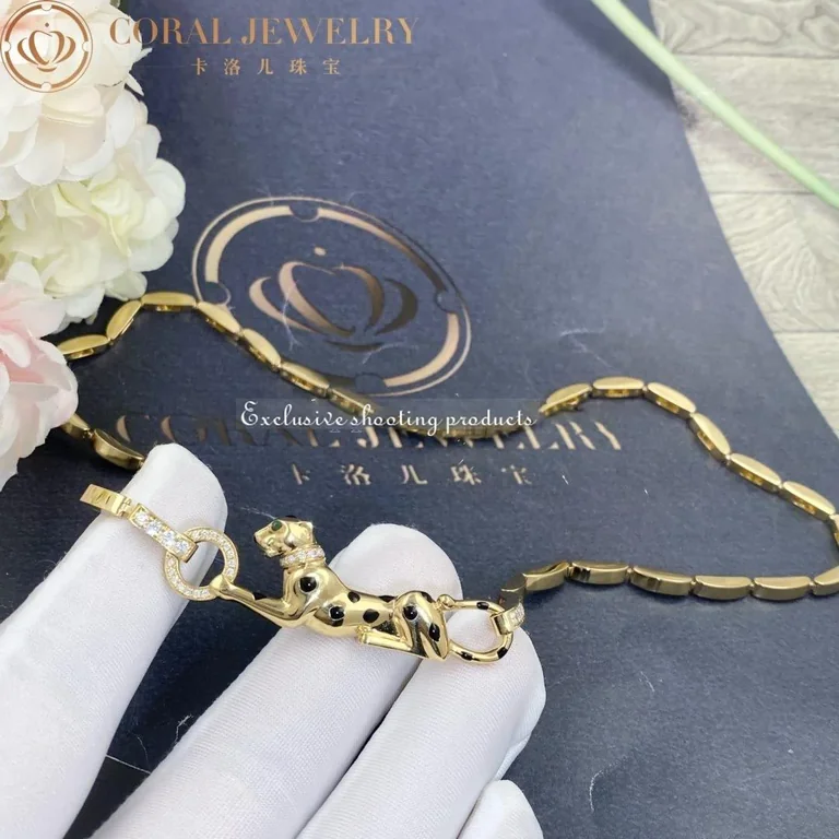 Cartier Panthère de N7059200 Cartier Diamond and Tsavorite Garnet Necklace in Yellow Gold 7