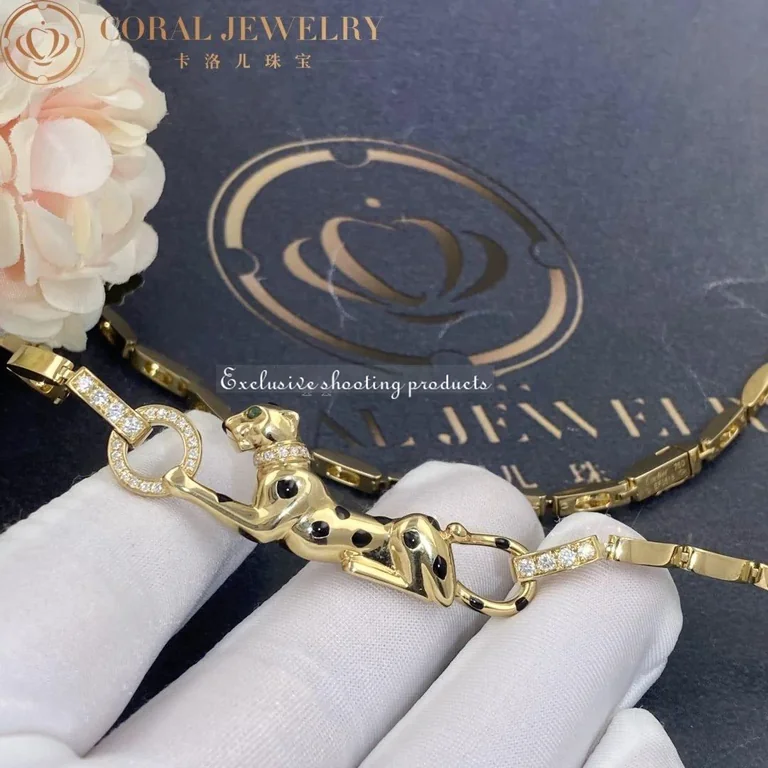 Cartier Panthère de N7059200 Cartier Diamond and Tsavorite Garnet Necklace in Yellow Gold 4