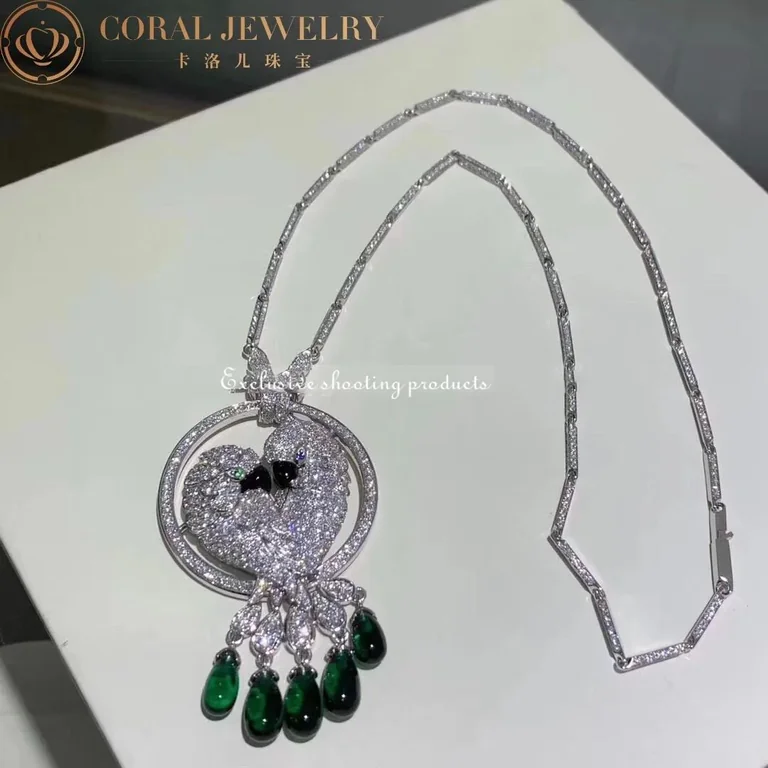 Cartier Les Oiseaux Libérés HP300100 Necklace White Gold Mother-of-pearl Sapphire Emerald Diamonds 9