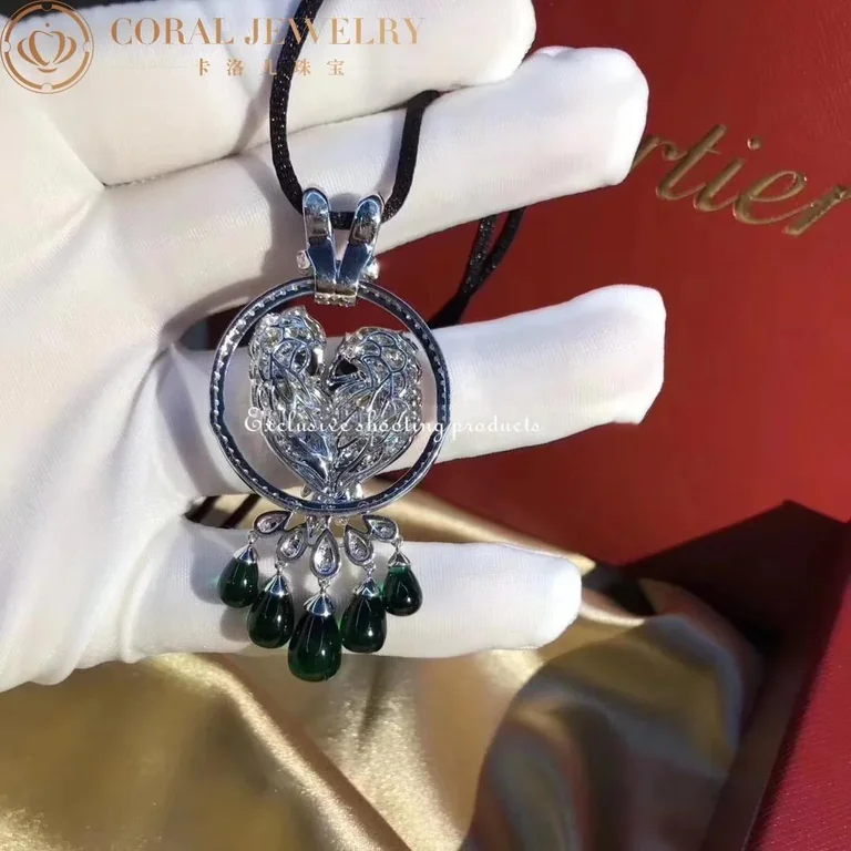 Cartier Les Oiseaux Libérés HP300100 Necklace White Gold Black Rope 5