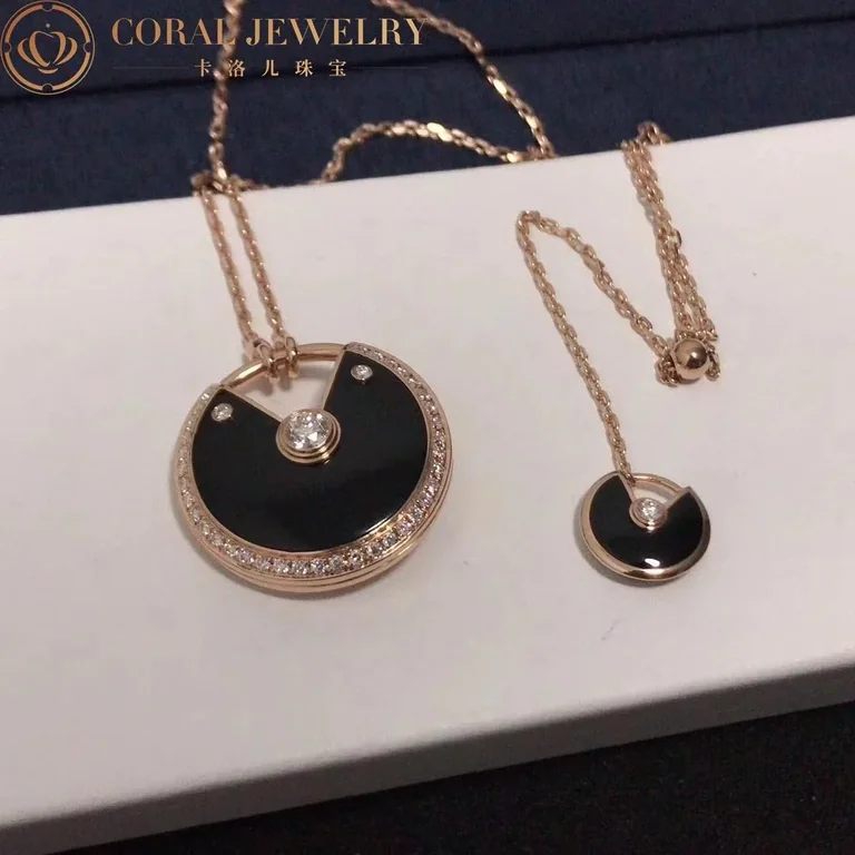 Cartier Amulette De Cartier N3109800 Necklace Medium Model Rose Gold Diamonds Onyx 6