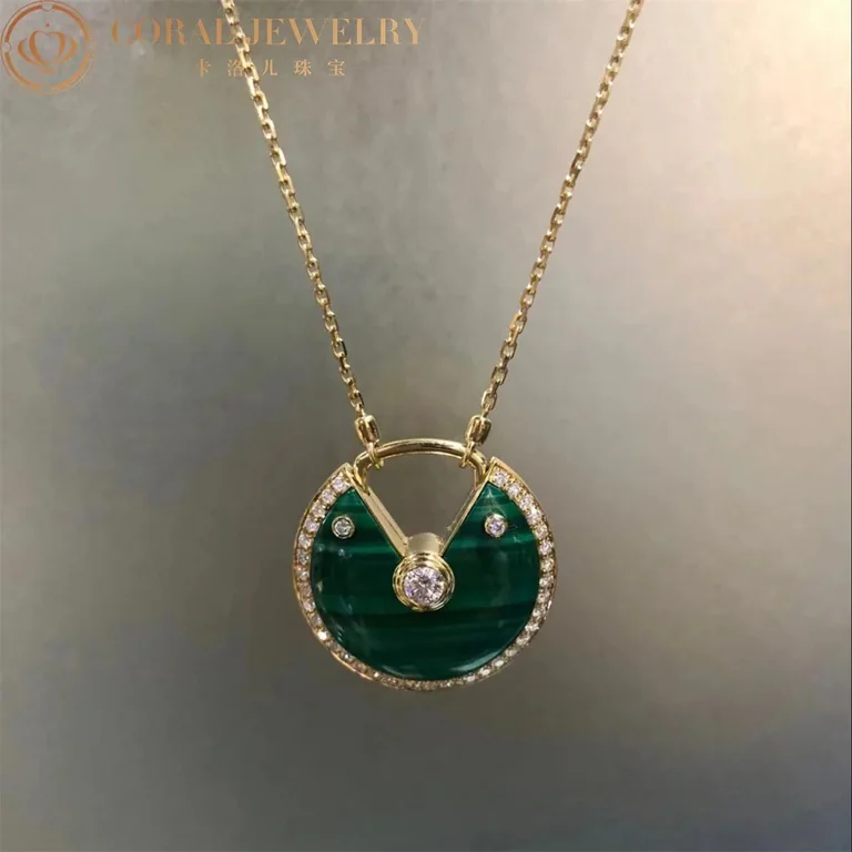 Cartier Amulette De Cartier N7424148 Necklace Medium Model Rose Gold Diamonds Malachite 8