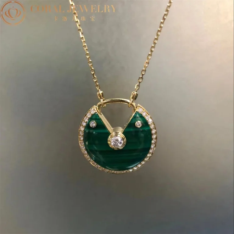 Cartier Amulette De Cartier N7424148 Necklace Medium Model Rose Gold Diamonds Malachite 7