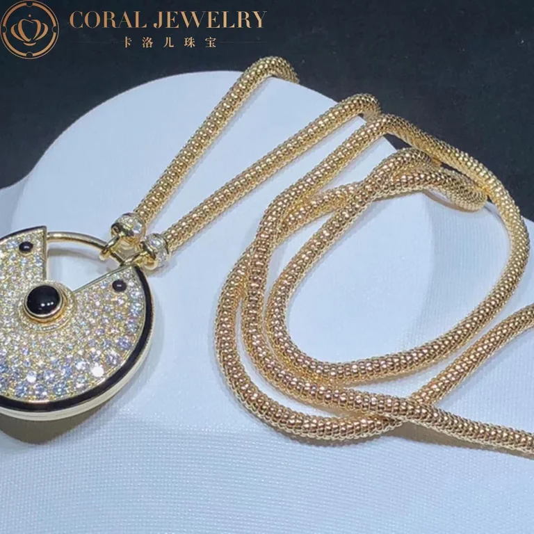 Cartier Amulette De Cartier N329900 Necklace Large Model Rose Gold Diamonds Onyx 3