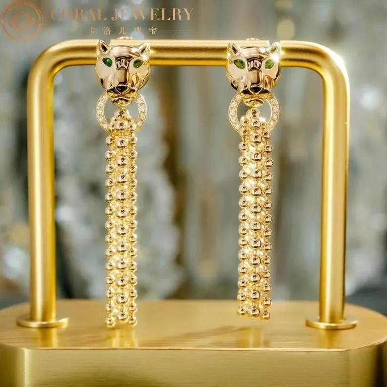 Cartier N8515072 Panthère de Cartier Earrings Yellow Gold Tsavorite Diamonds