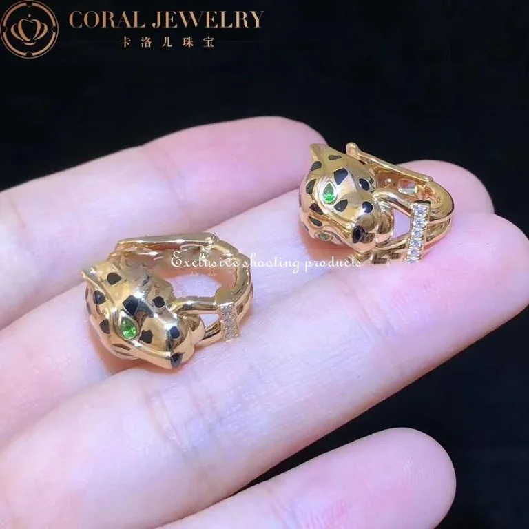 Cartier Panthère de B8044700 Cartier Earrings Yellow Gold Black Lacquer Tsavorite Diamonds 16
