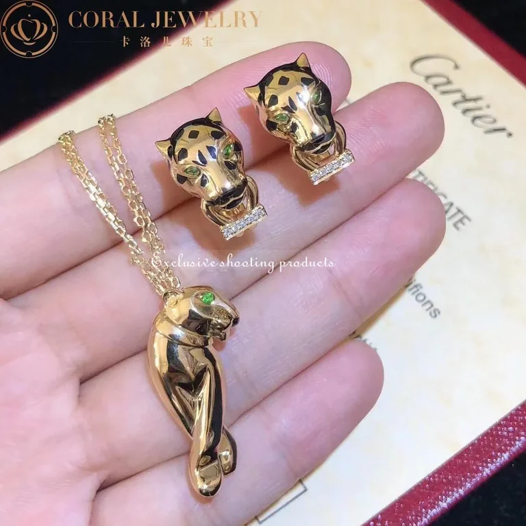 Cartier Panthère de B8044700 Cartier Earrings Yellow Gold Black Lacquer Tsavorite Diamonds 13