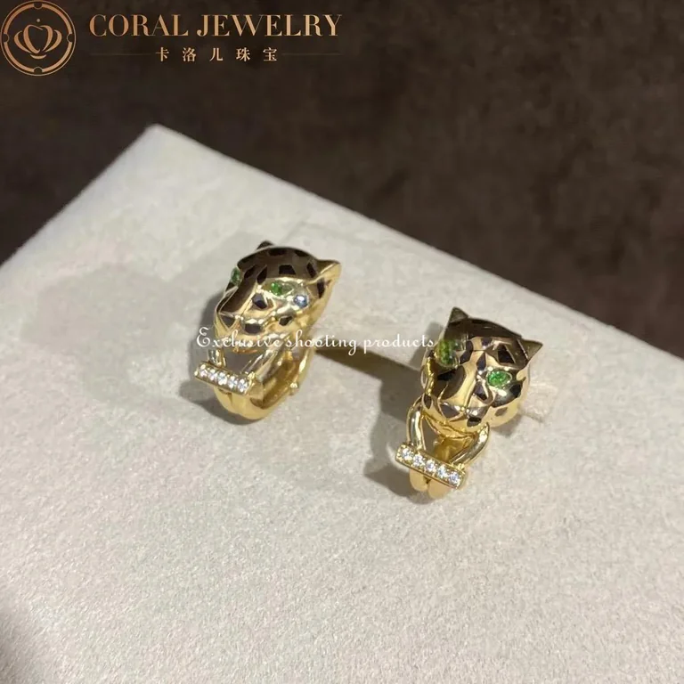 Cartier Panthère de B8044700 Cartier Earrings Yellow Gold Black Lacquer Tsavorite Diamonds 11