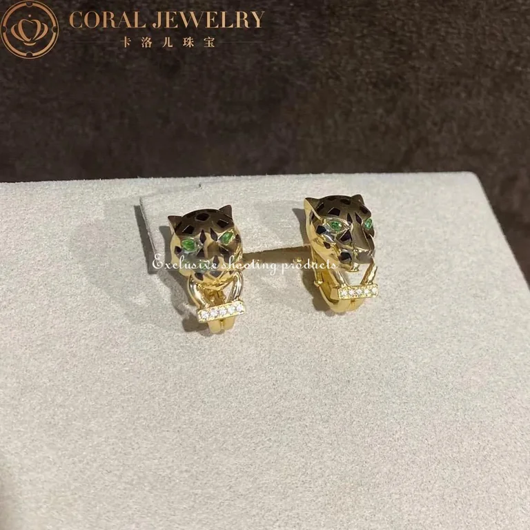 Cartier Panthère de B8044700 Cartier Earrings Yellow Gold Black Lacquer Tsavorite Diamonds 10