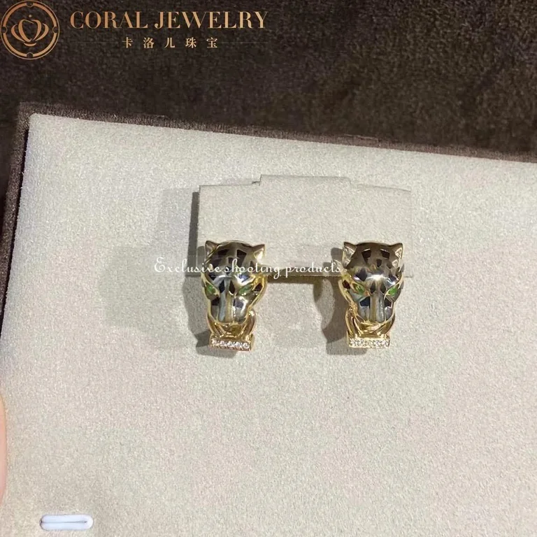 Cartier Panthère de B8044700 Cartier Earrings Yellow Gold Black Lacquer Tsavorite Diamonds 9