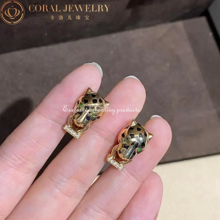 Cartier Panthère de B8044700 Cartier Earrings Yellow Gold Black Lacquer Tsavorite Diamonds