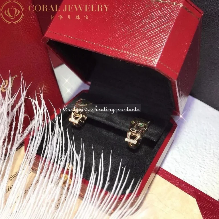 Cartier Panthère de B8044700 Cartier Earrings Yellow Gold Black Lacquer Tsavorite Diamonds 7