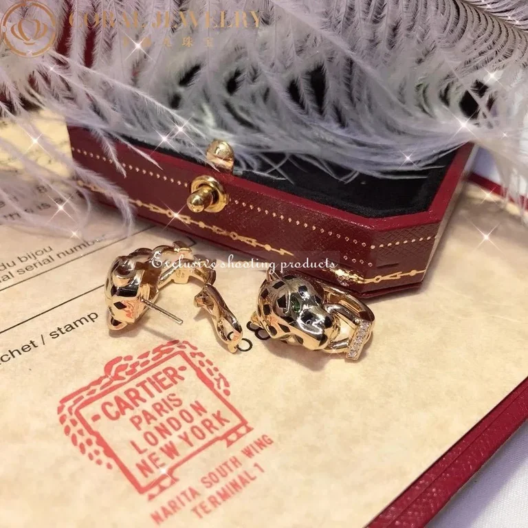 Cartier Panthère de B8044700 Cartier Earrings Yellow Gold Black Lacquer Tsavorite Diamonds 6