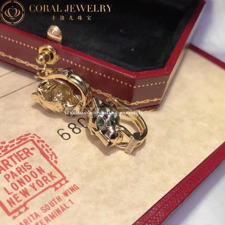 Cartier Panthère de B8044700 Cartier Earrings Yellow Gold Black Lacquer Tsavorite Diamonds 5