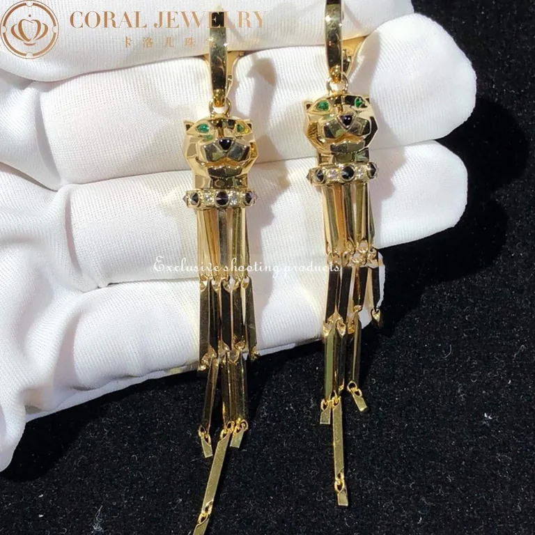 Cartier Panthère de N8041500 Cartier Earrings Yellow Gold Onyx Tsavorite Diamonds 5