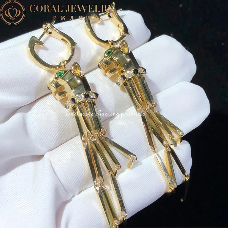 Cartier Panthère de N8041500 Cartier Earrings Yellow Gold Onyx Tsavorite Diamonds 3