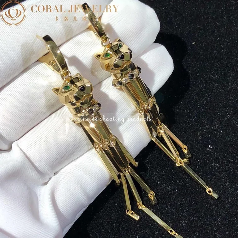 Cartier Panthère de N8041500 Cartier Earrings Yellow Gold Onyx Tsavorite Diamonds 2
