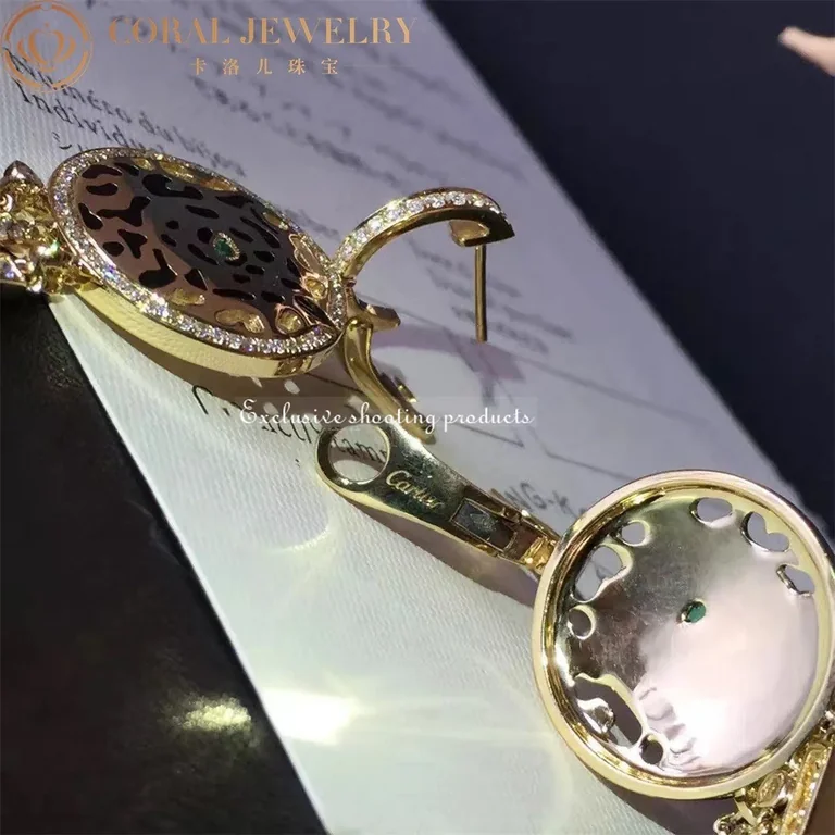 Cartier Panthère de Cartier Earrings Yellow Gold Diamond Tsavorite Lacquer Earring 2