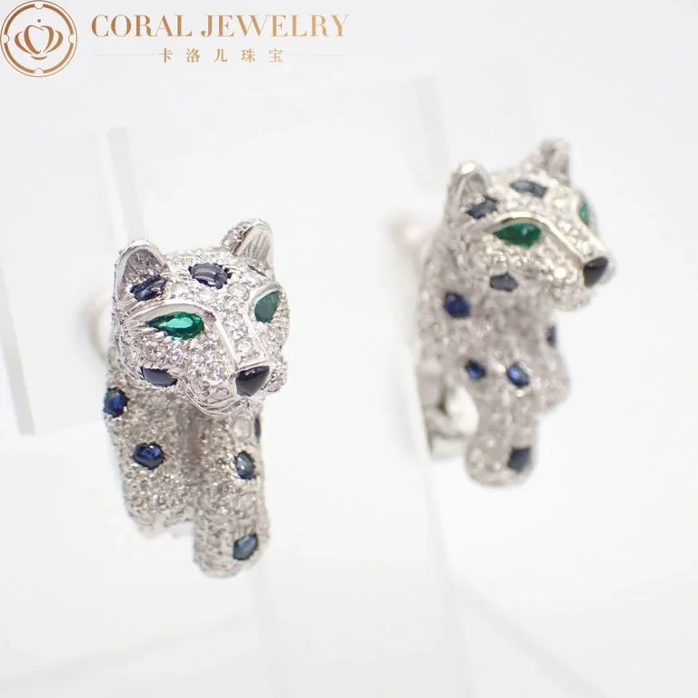 Cartier Panthère de Cartier Earrings White Gold Sapphire Diamond Pave Diamond 6