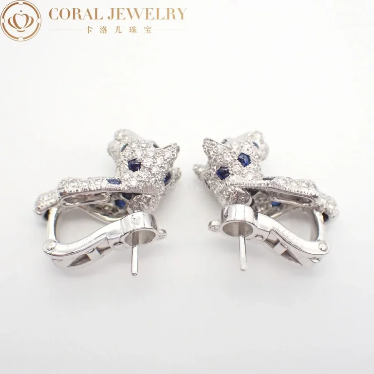 Cartier Panthère de Cartier Earrings White Gold Sapphire Diamond Pave Diamond 5