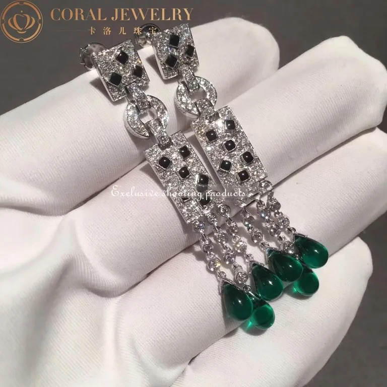 Cartier Panthère de N8026900 Cartier Earrings White Gold Onyx Emeralds and Diamonds 10