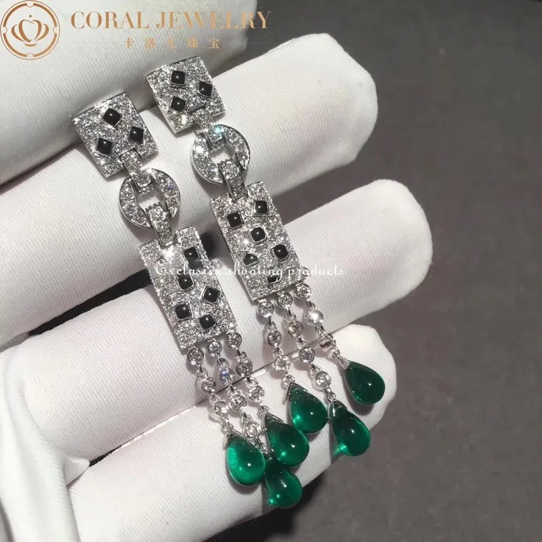 Cartier Panthère de N8026900 Cartier Earrings White Gold Onyx Emeralds and Diamonds 9
