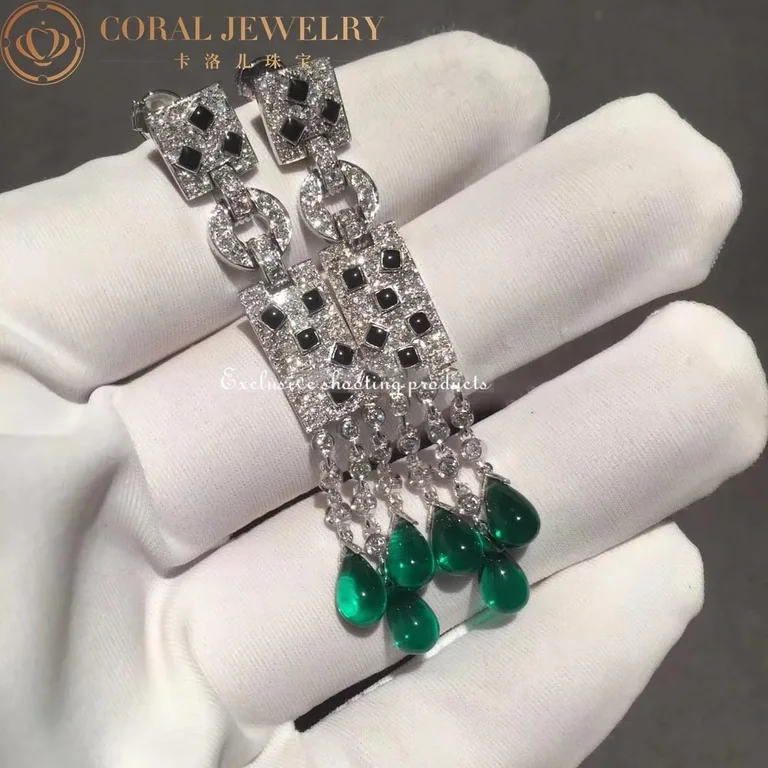 Cartier Panthère de N8026900 Cartier Earrings White Gold Onyx Emeralds and Diamonds 8