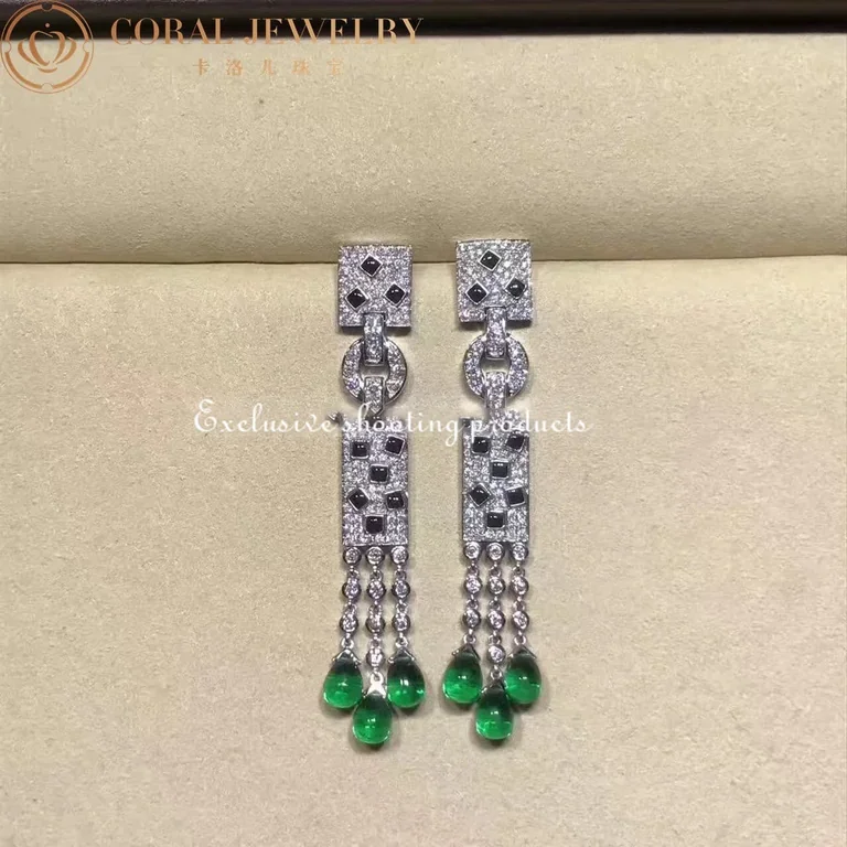 Cartier Panthère de N8026900 Cartier Earrings White Gold Onyx Emeralds and Diamonds 7